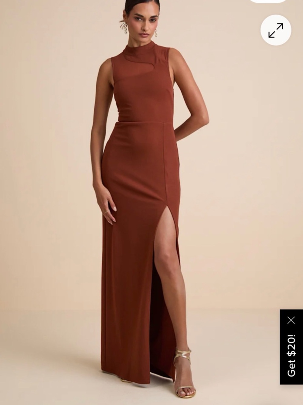 Lulu's Rust Brown Sleeveless High-Slit Maxi Dress
